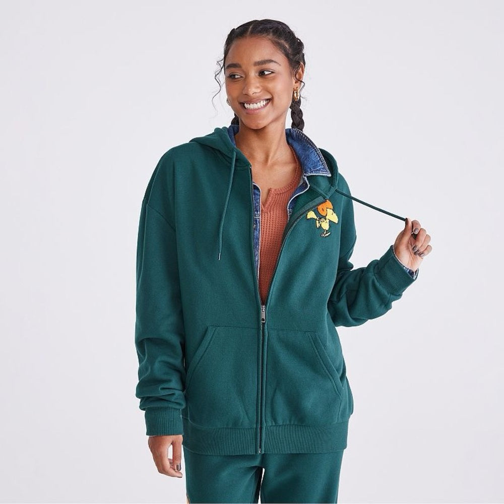 Green Hoodie with Cartoon Patch