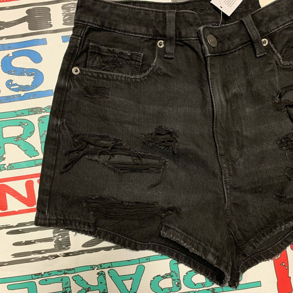 Black Distressed Denim Shorts AE Stretch Denim Mom Short