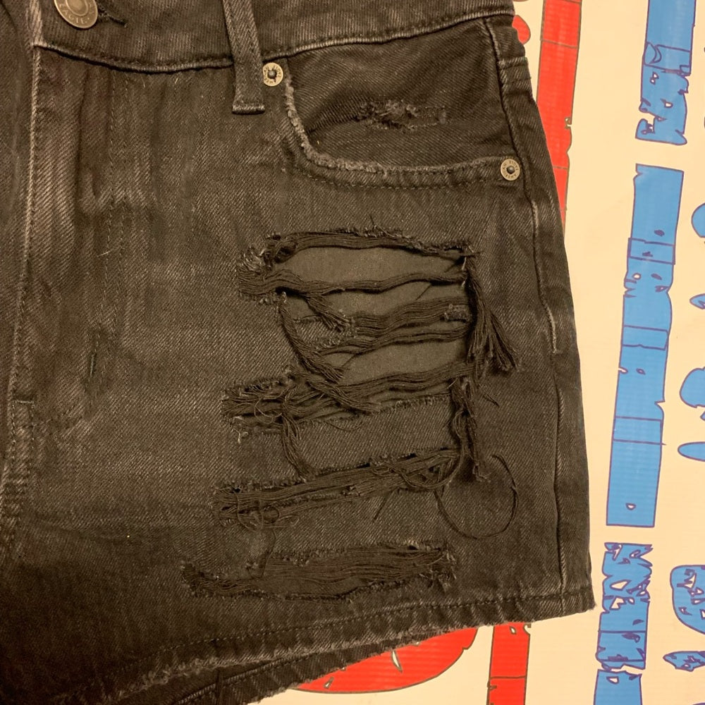 Black Distressed Denim Shorts AE Stretch Denim Mom Short