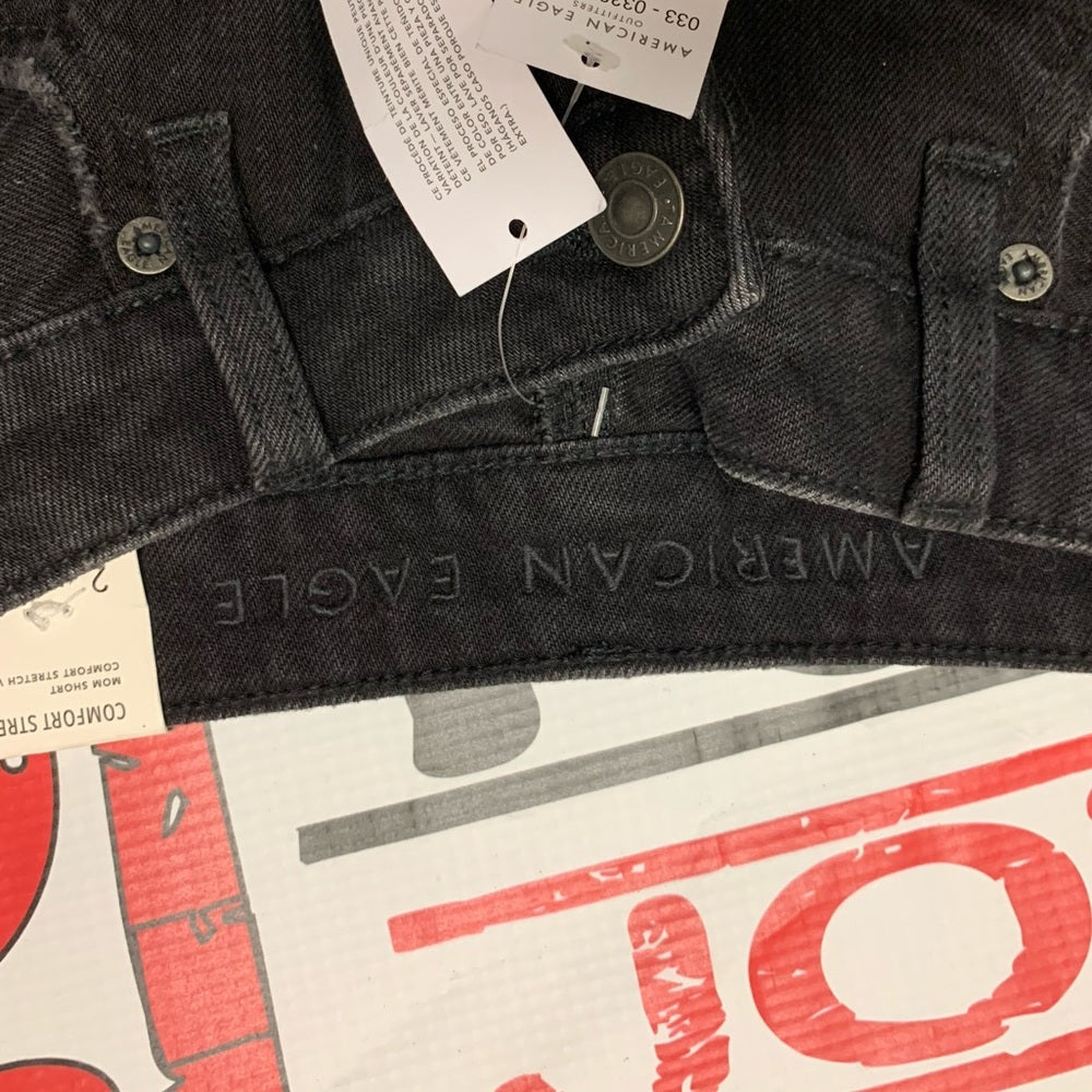 Black Distressed Denim Shorts AE Stretch Denim Mom Short