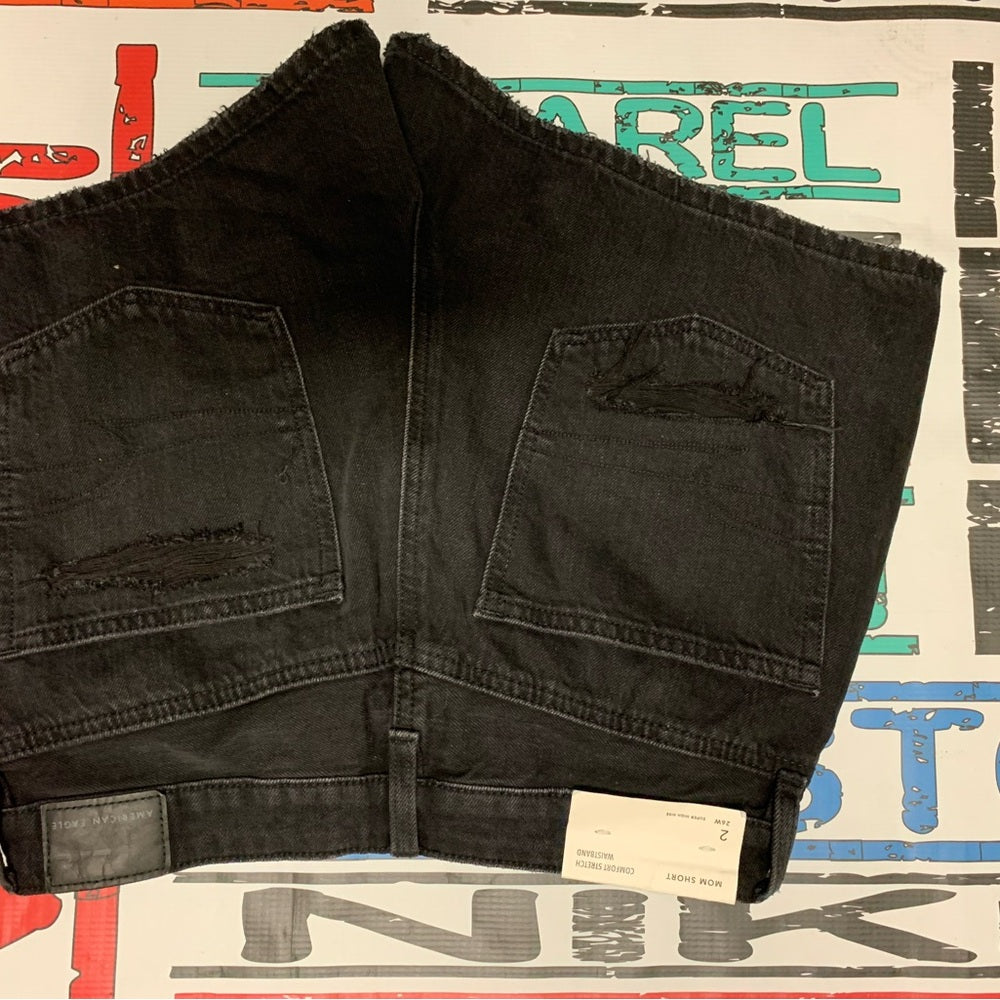 Black Distressed Denim Shorts AE Stretch Denim Mom Short