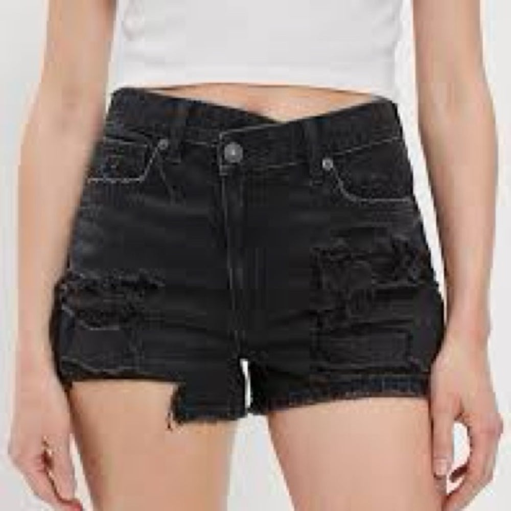 Black Distressed Denim Shorts AE Stretch Denim Mom Short