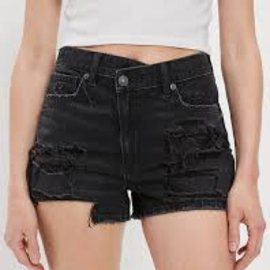Black Distressed Denim Shorts AE Stretch Denim Mom Short