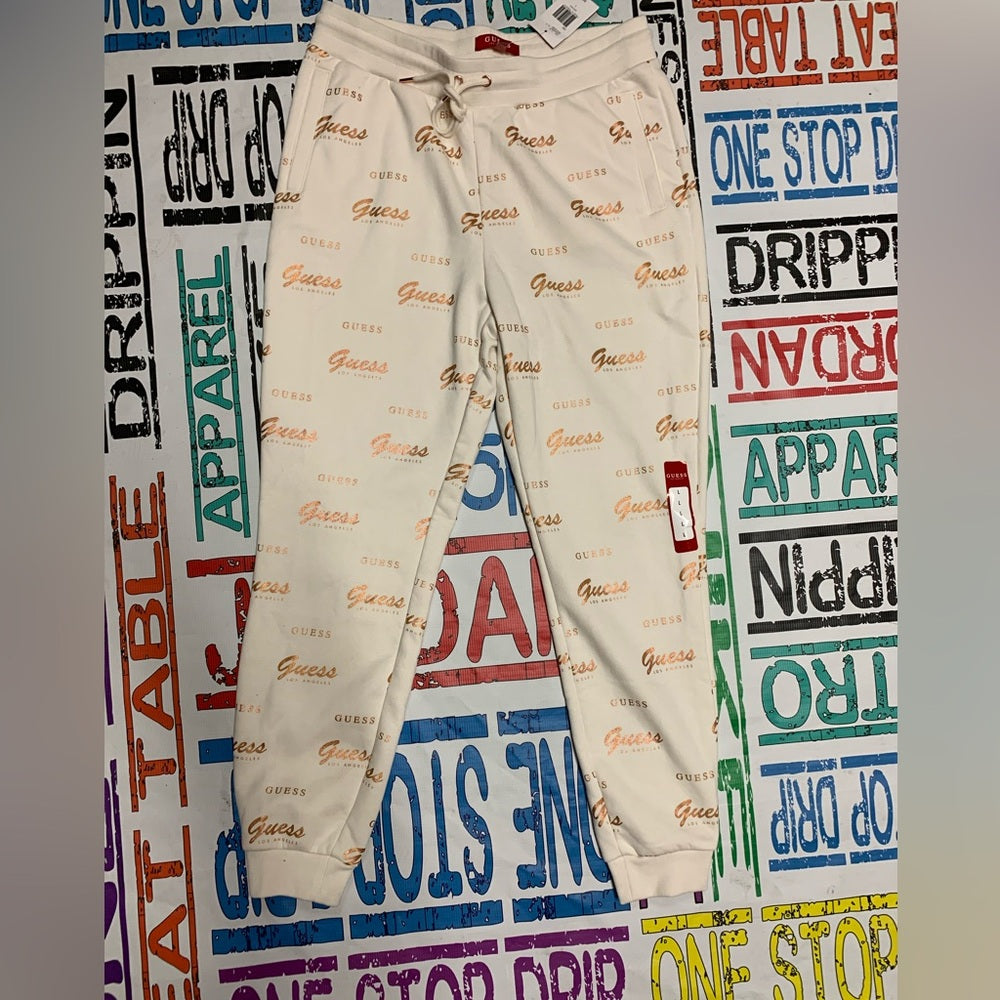 Guess Logo Print Joggers - Cream Sz large