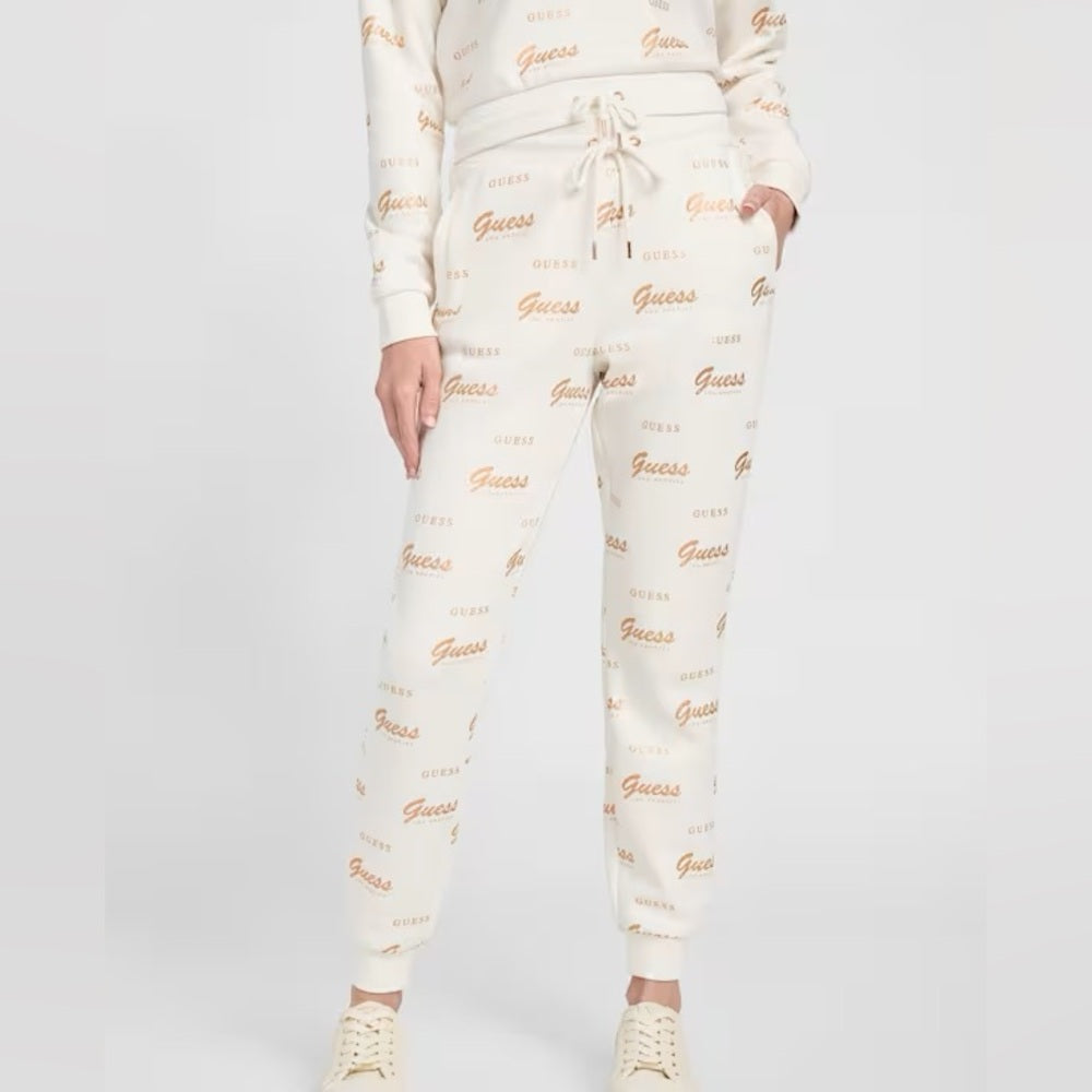 Guess Logo Print Joggers - Cream Sz large