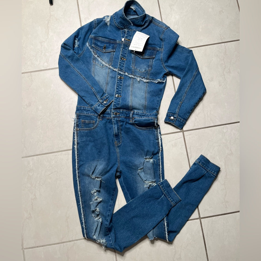 Mens Classic Denim Overalls HipHop Long Sleeve Tops Pants Rompers Jumpsuit Jeans