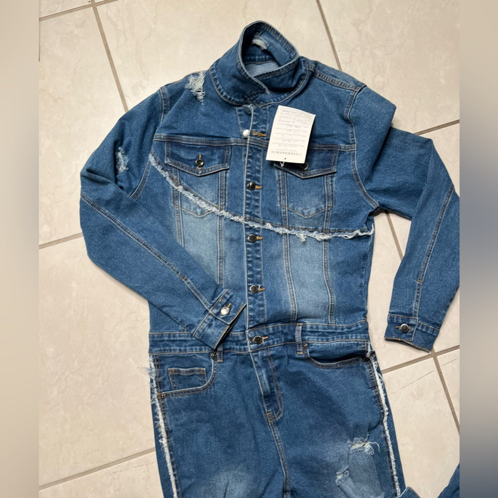 Mens Classic Denim Overalls HipHop Long Sleeve Tops Pants Rompers Jumpsuit Jeans