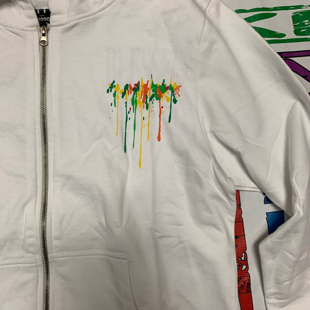 White Drip Hoodie with Colorful Logo