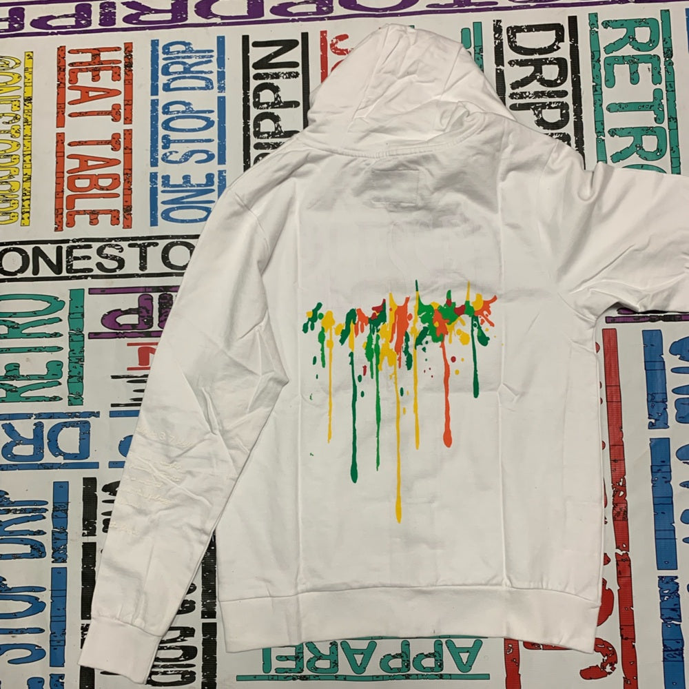 White Drip Hoodie with Colorful Logo