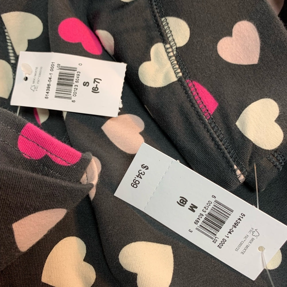 Heart Pattern Kids Pajama Pants - Black