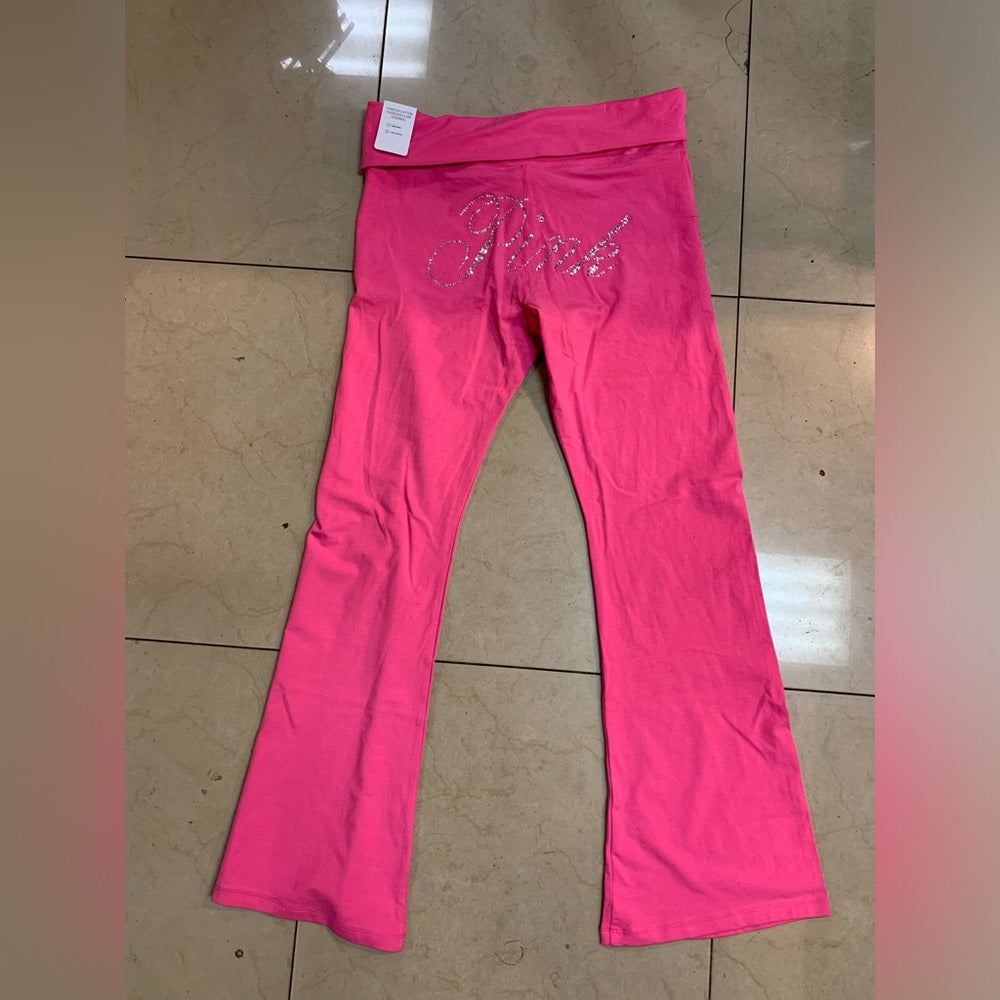 VICTORIA'S SECRET PINK LIMITED EDITION CARMINE ROSE BLING FLARE LEGGINGS