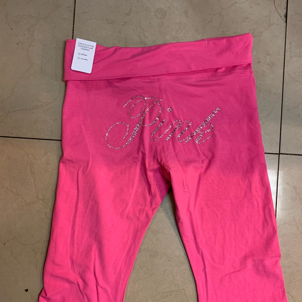 VICTORIA'S SECRET PINK LIMITED EDITION CARMINE ROSE BLING FLARE LEGGINGS