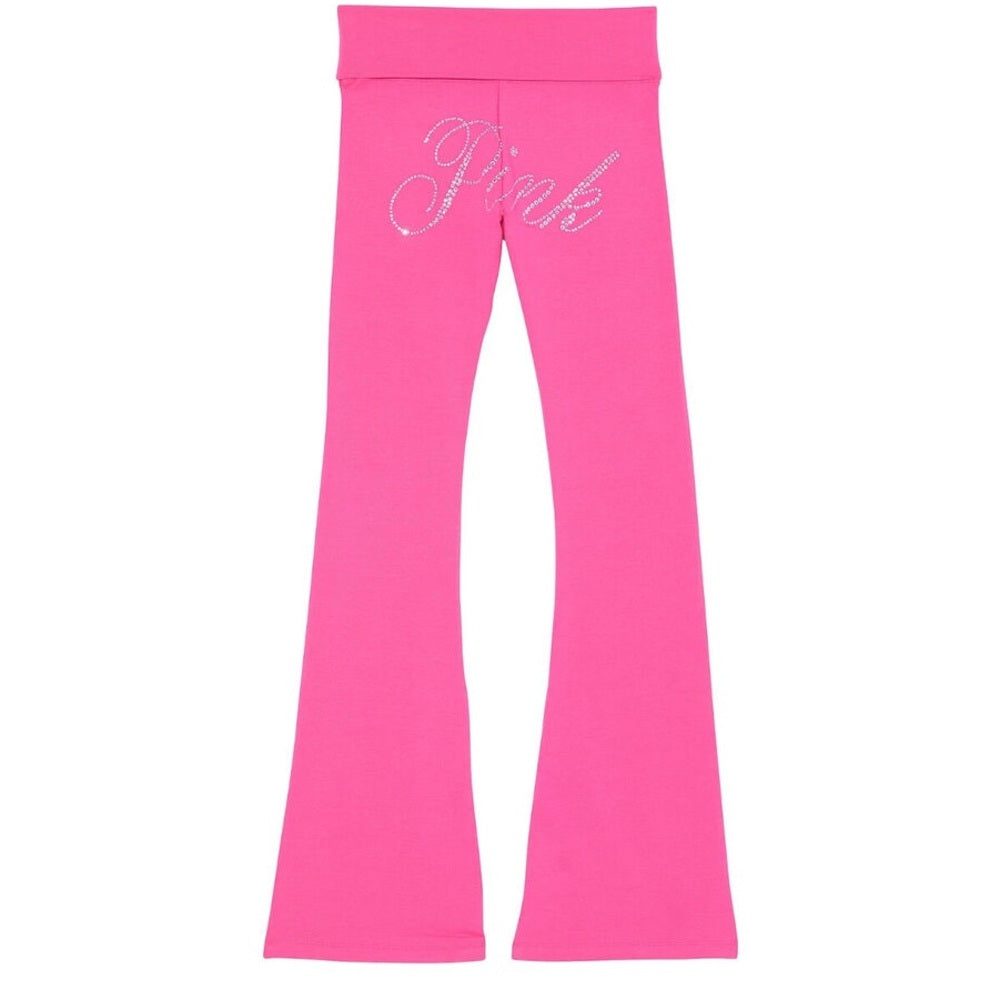 VICTORIA'S SECRET PINK LIMITED EDITION CARMINE ROSE BLING FLARE LEGGINGS