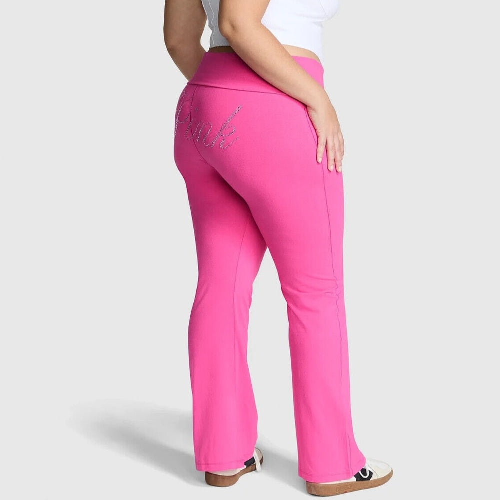 VICTORIA'S SECRET PINK LIMITED EDITION CARMINE ROSE BLING FLARE LEGGINGS