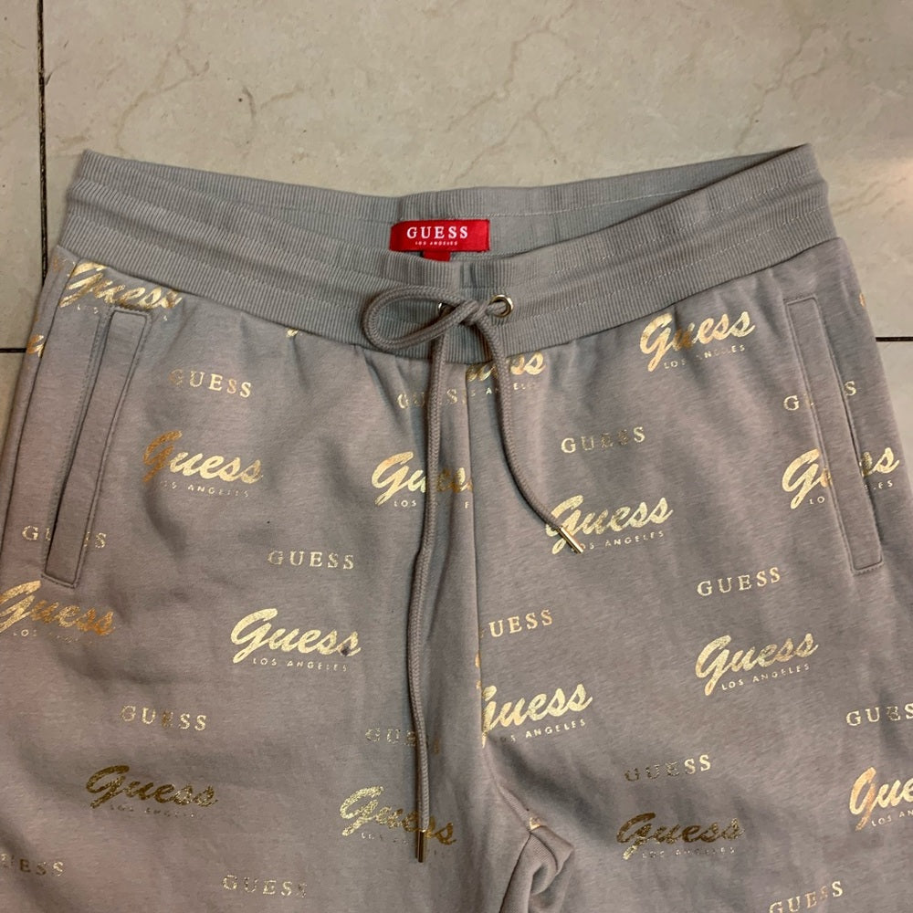 Guess Light Gray Sweatpants with Elastic Cuffs and Drawstring