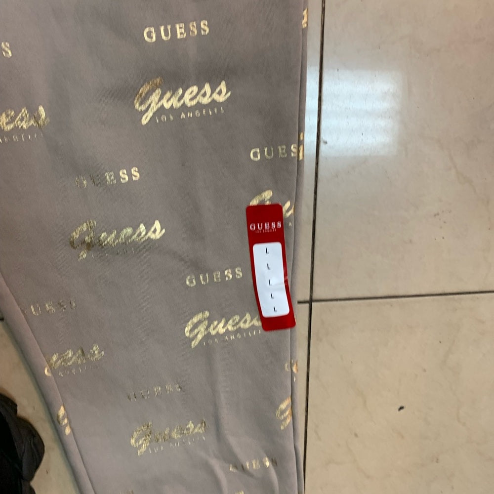 Guess Light Gray Sweatpants with Elastic Cuffs and Drawstring