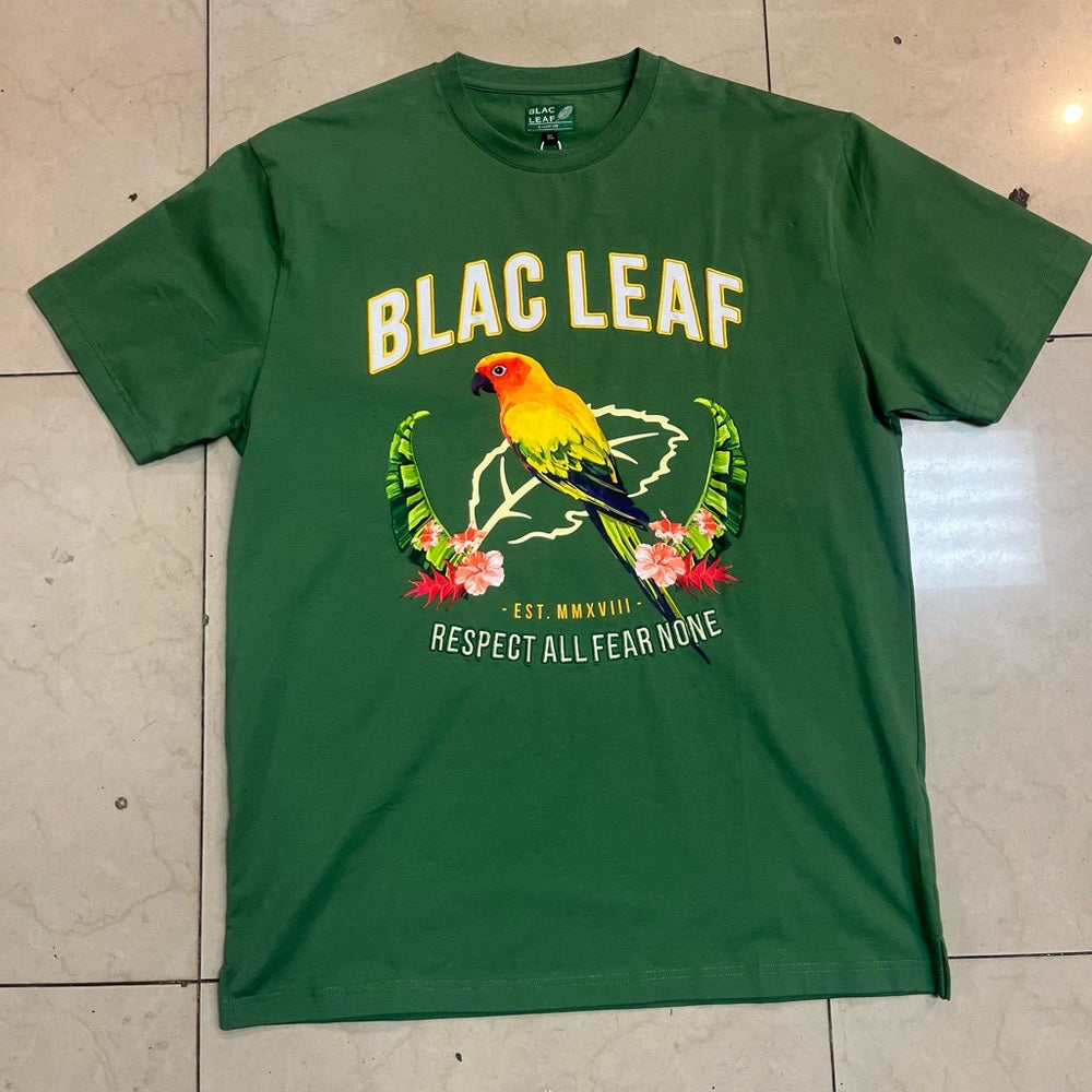 Green Parrot Graphic T-Shirt Blac leaf