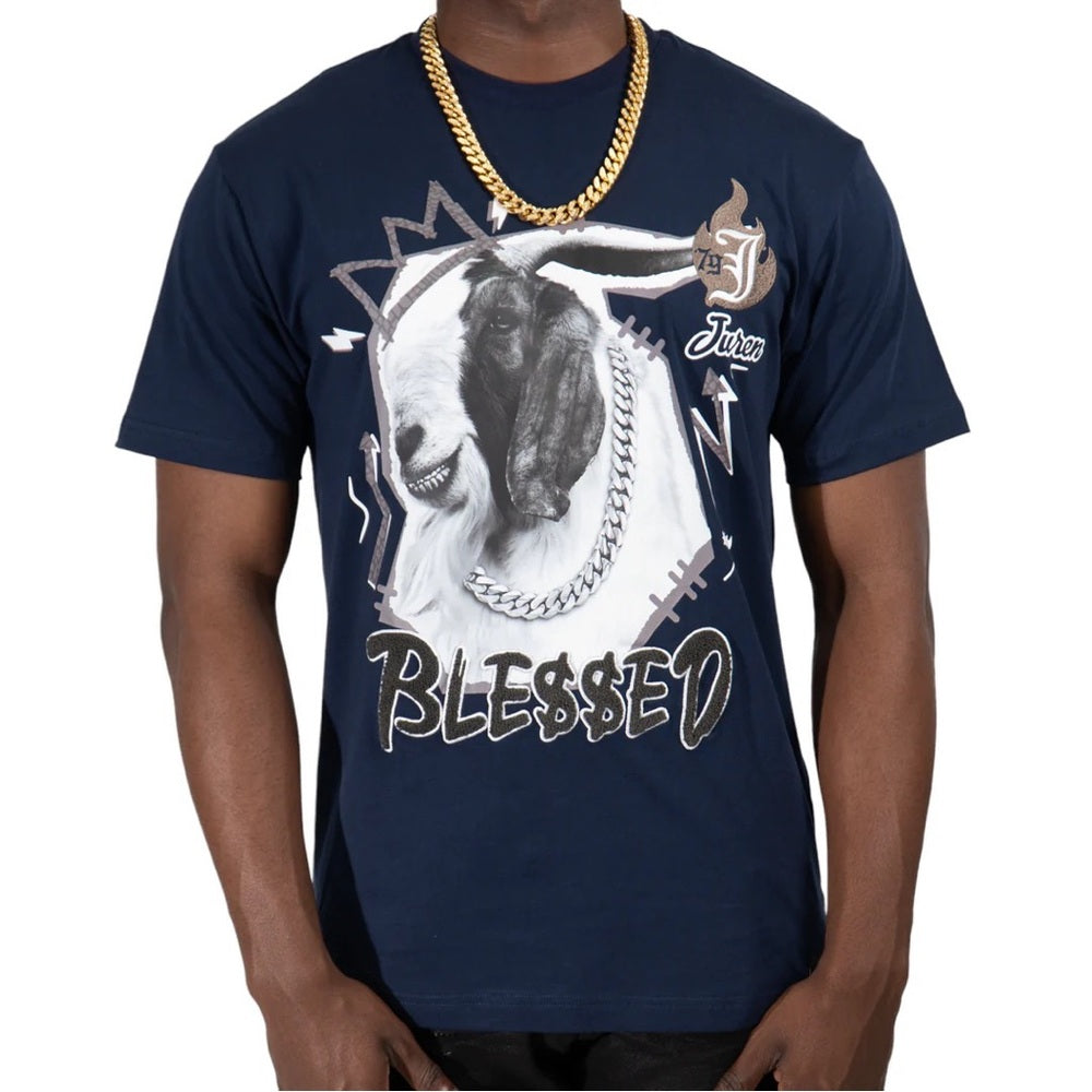 JUREN BLE$$ED GOAT TEE NAVY Sz various