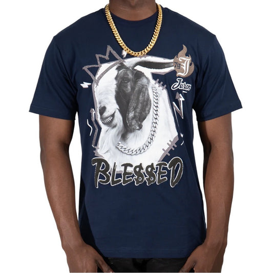 JUREN BLE$$ED GOAT TEE NAVY Sz various