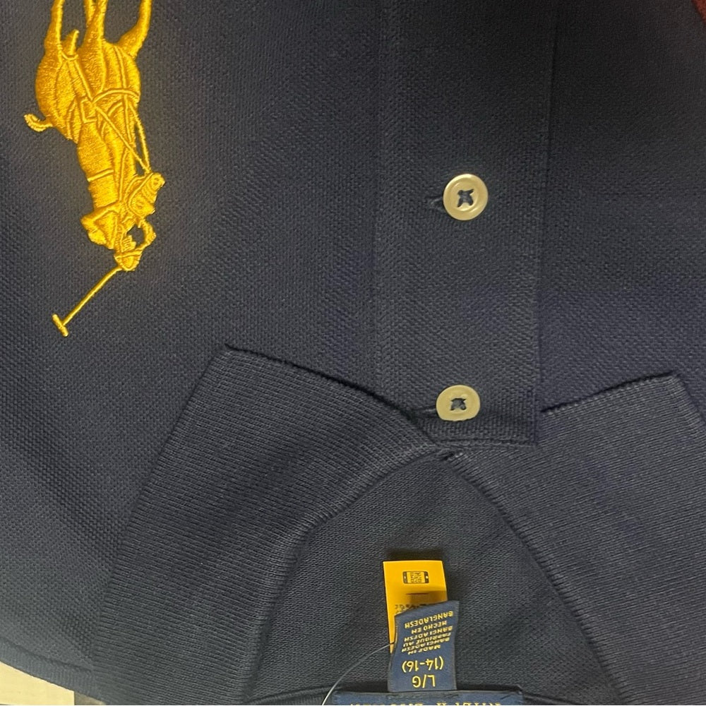 Polo Ralph Lauren Big Pony Banner Striped #3 Mesh Navy Red Size 14 big kids
