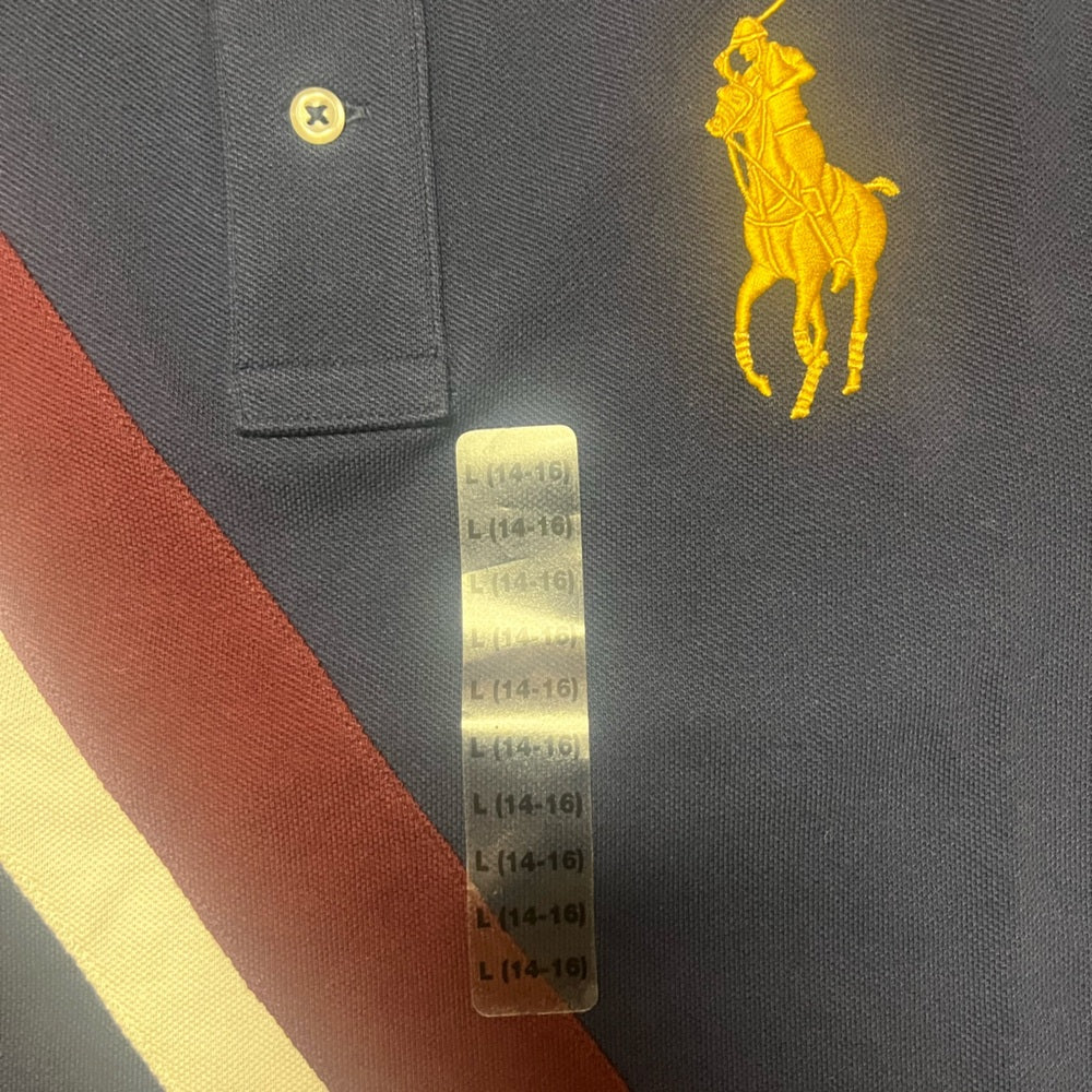 Polo Ralph Lauren Big Pony Banner Striped #3 Mesh Navy Red Size 14 big kids