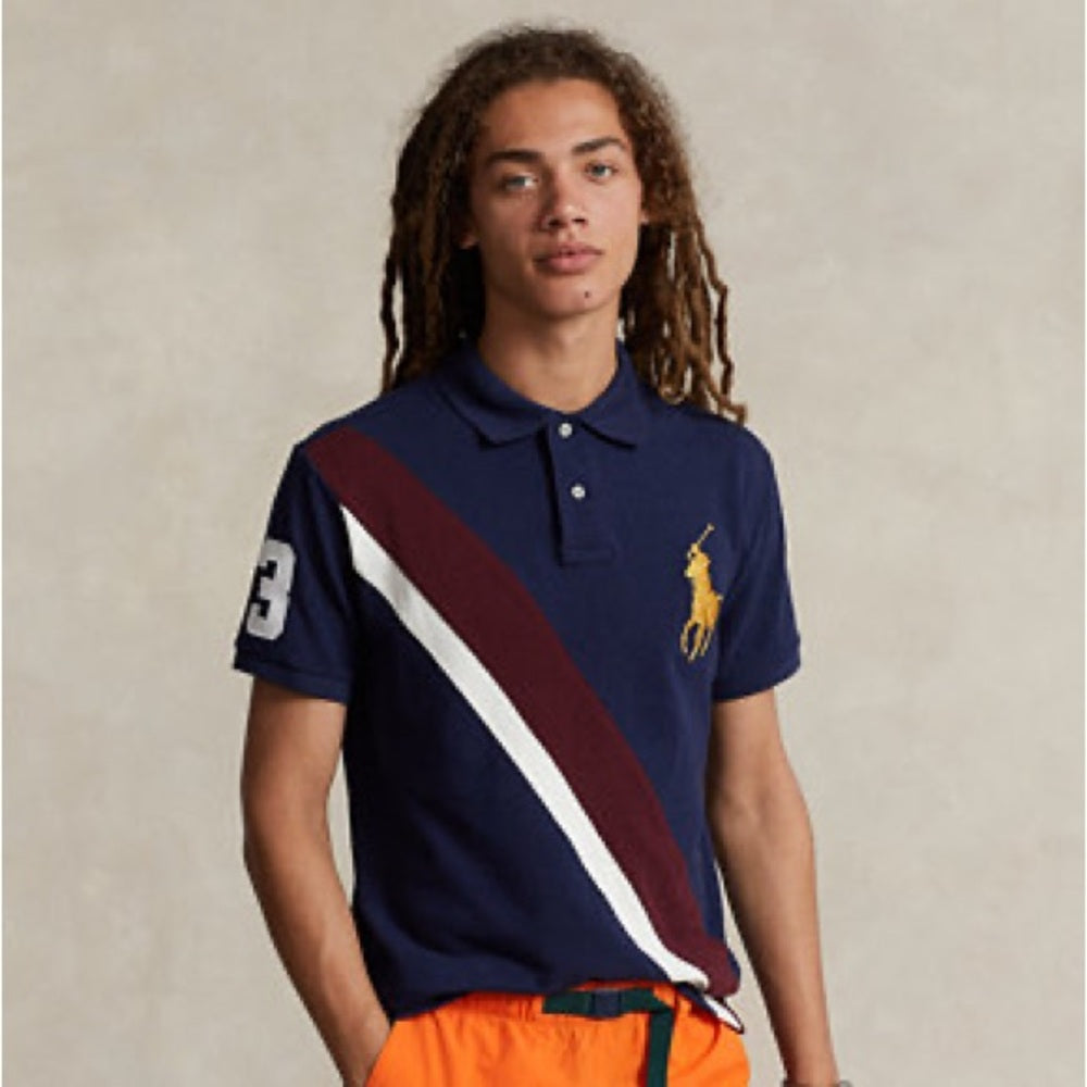 Polo Ralph Lauren Big Pony Banner Striped #3 Mesh Navy Red Size 14 big kids