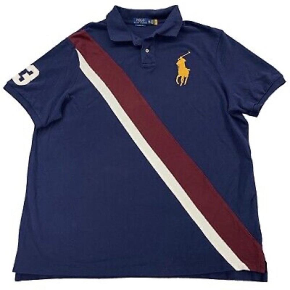 Polo Ralph Lauren Big Pony Banner Striped #3 Mesh Navy Red Size 14 big kids