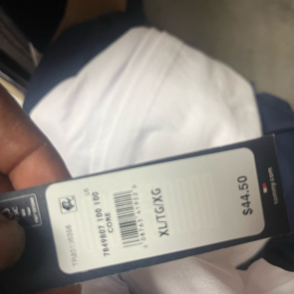 Tommy Hilfiger White Short Sleeve Tee with Navy and Red Stripe Design