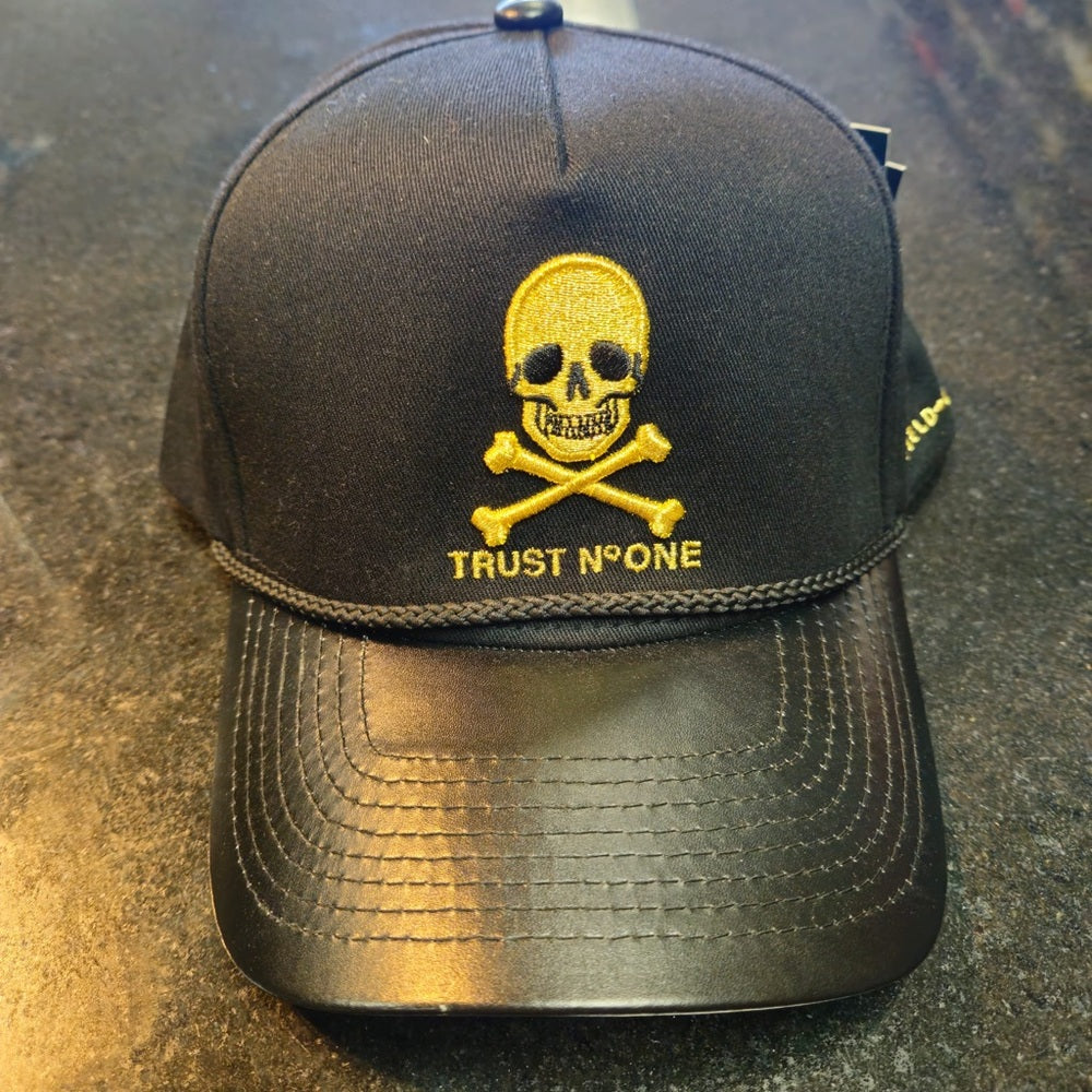 Black Cap with Gold Skull Embroidery