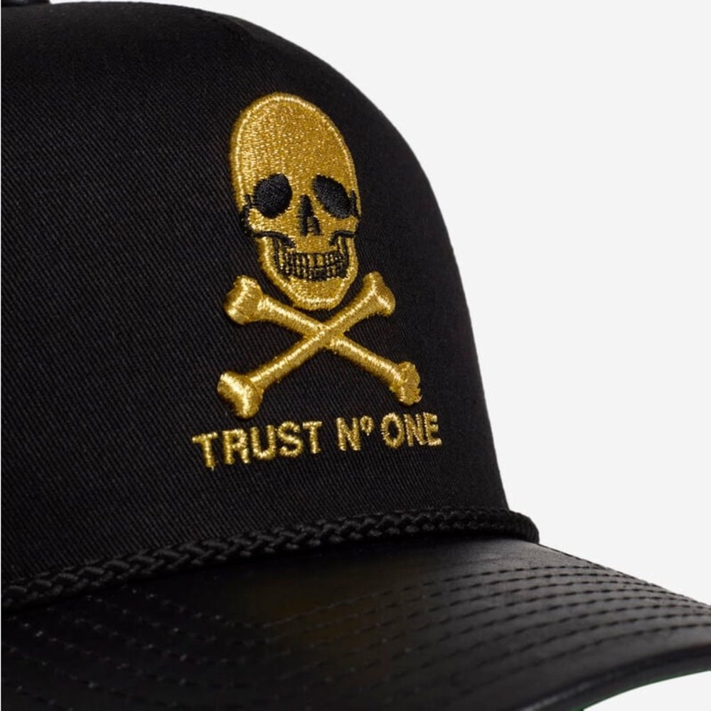 Black Cap with Gold Skull Embroidery