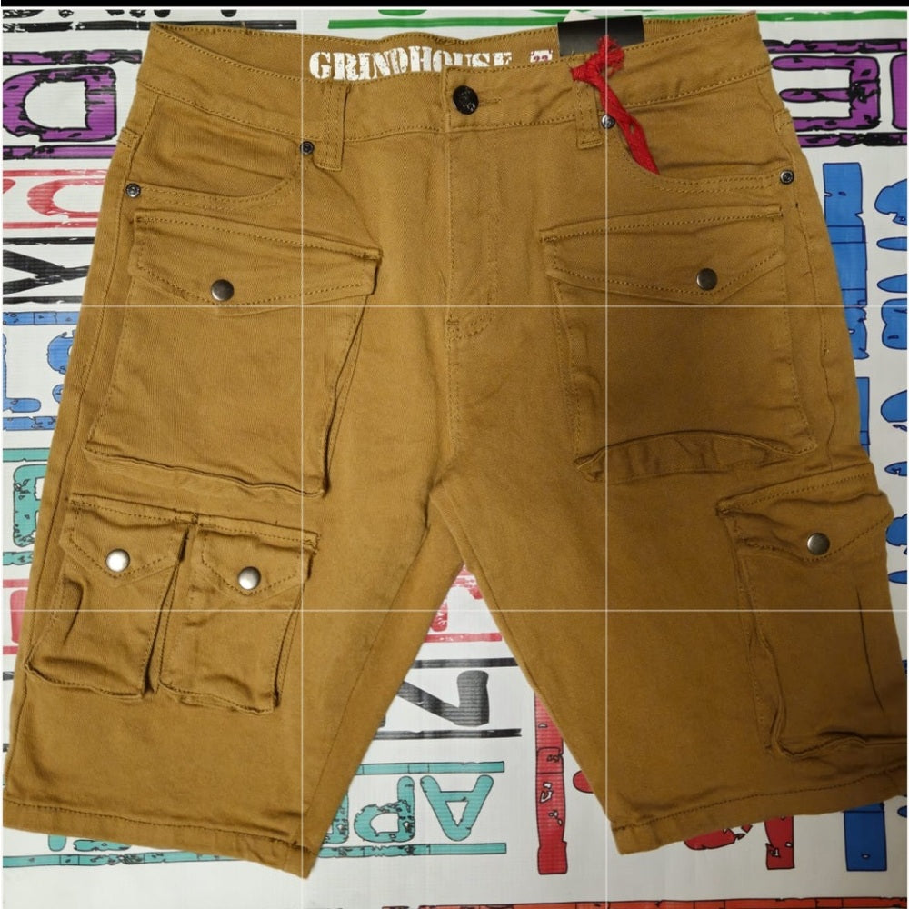 Grindhouse Brown Cargo Shorts with Red Accent