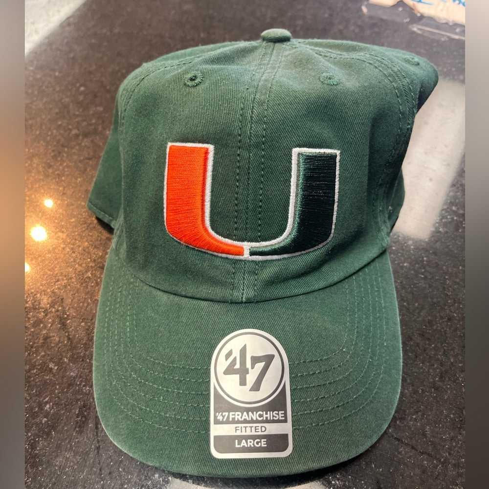 47 Brand Miami hurricane Green Cap with Orange and White Logo