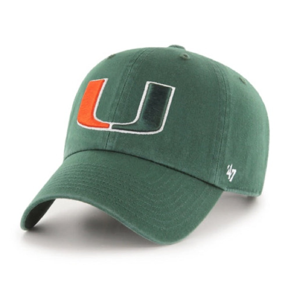 47 Brand Miami hurricane Green Cap with Orange and White Logo