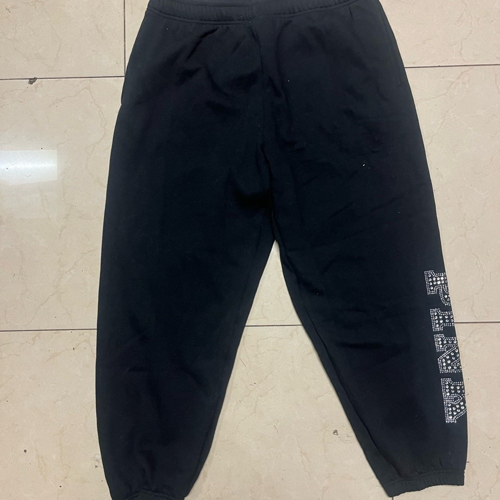 Rhinestone Pink logo black solid joggers sz various