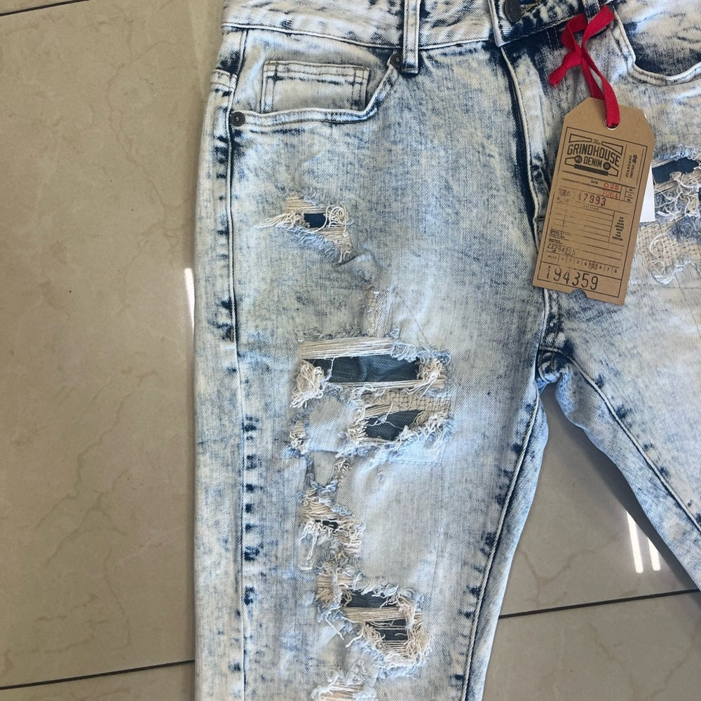 Sz 32 ripped blue denim jeans grind house brand