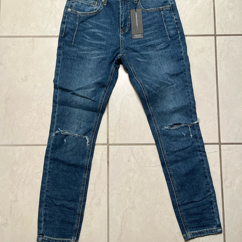 Denim Blue Jeans with Distressed Knees