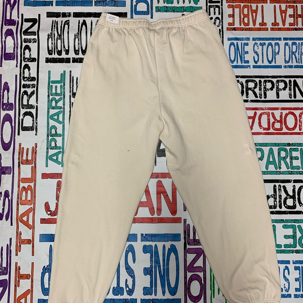 Pink rhyme stone logo  Cream Jogger Pants Sz various