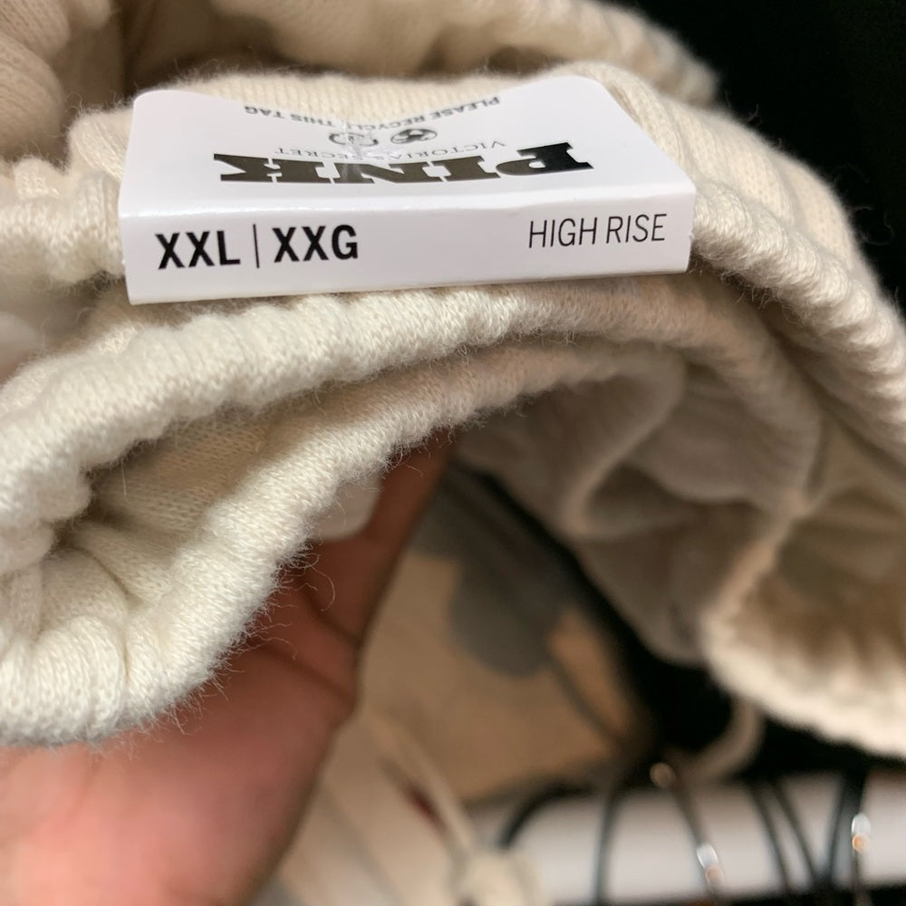 Pink rhyme stone logo  Cream Jogger Pants Sz various