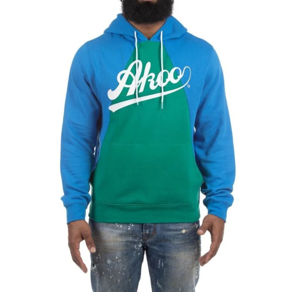Akoo Men's Blue and Green logo Hoodie Sz Small
