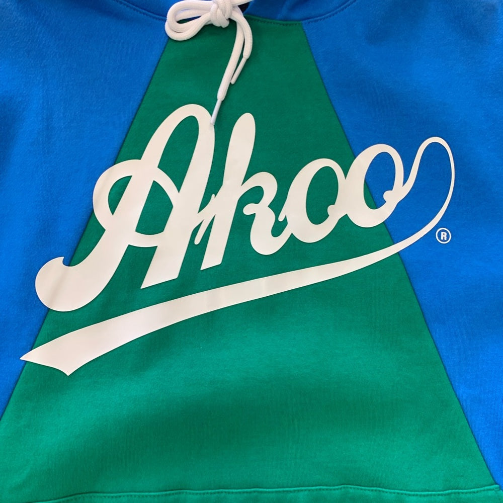 Akoo Men's Blue and Green logo Hoodie Sz Small
