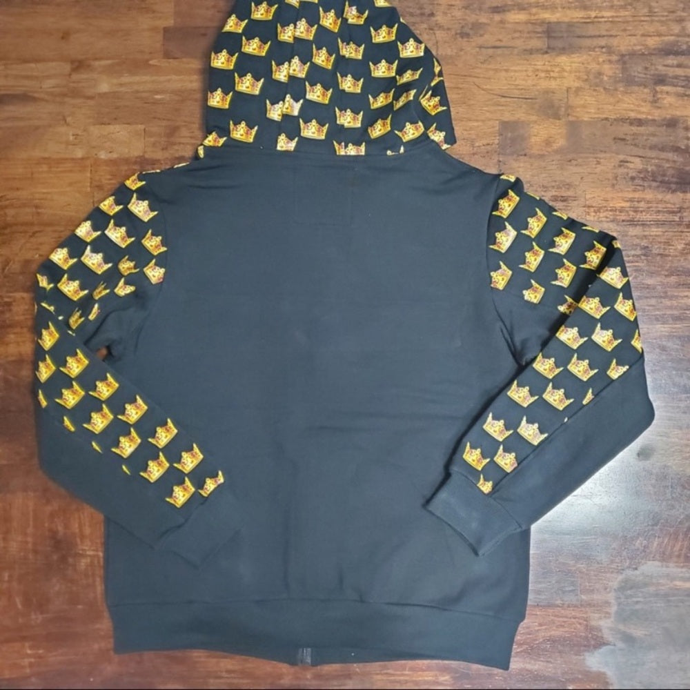 Black Hoodie with Gold Crown Pattern