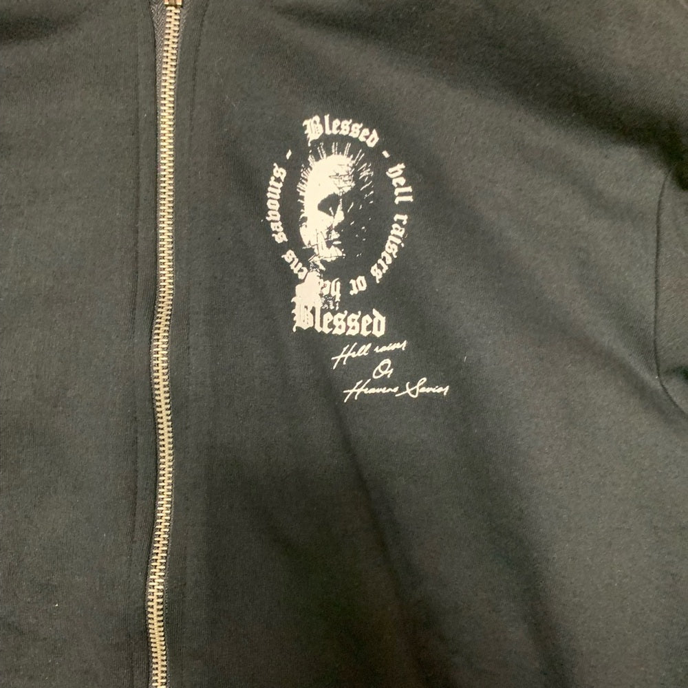 Black Graphic Zip-Up Hoodie Sz med