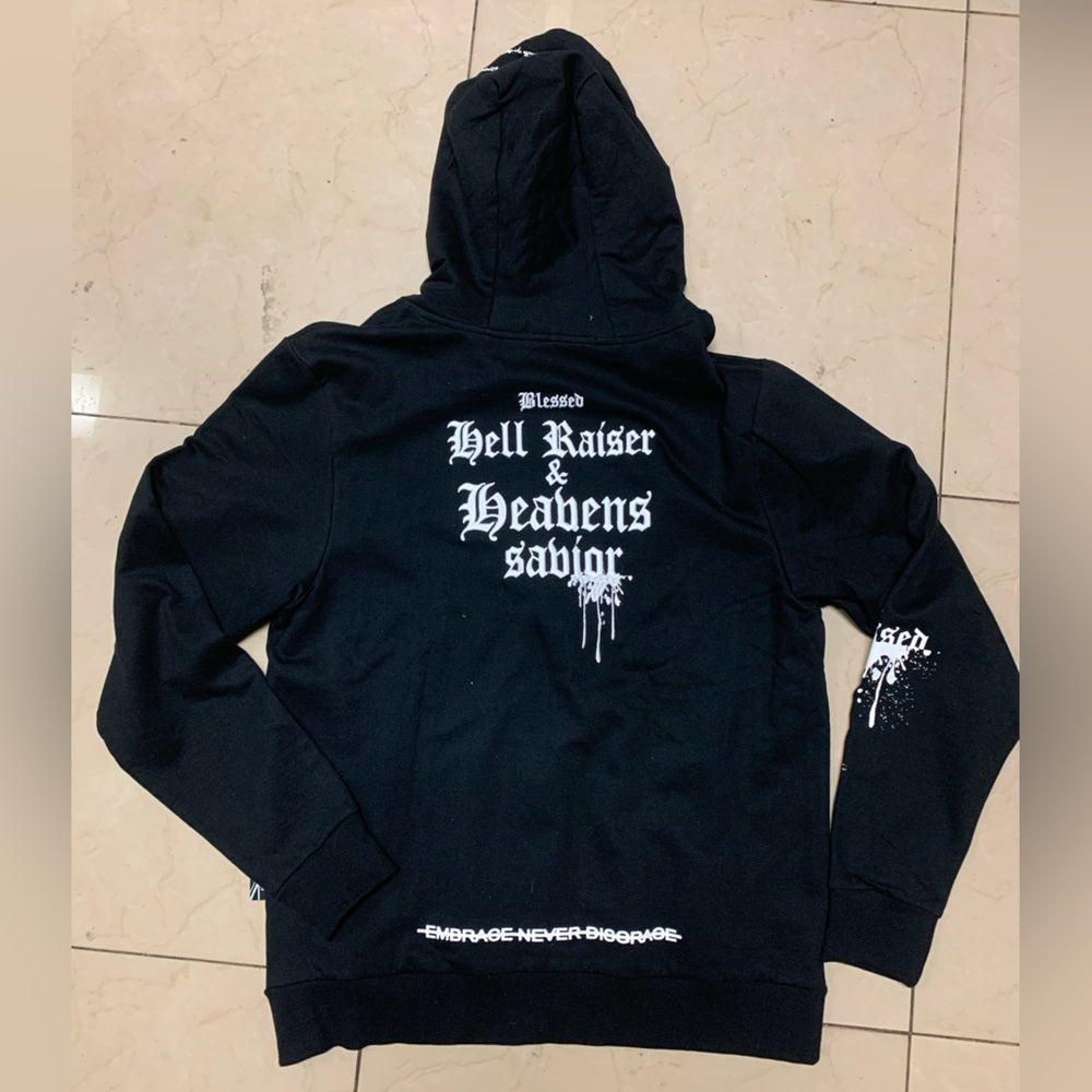 Black Graphic Zip-Up Hoodie Sz med