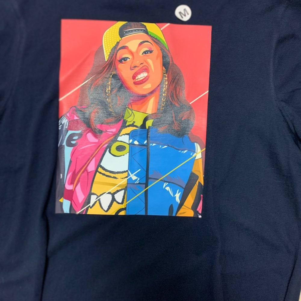 Graphic Long Sleeve Shirt in navy blue cardi b Sz med