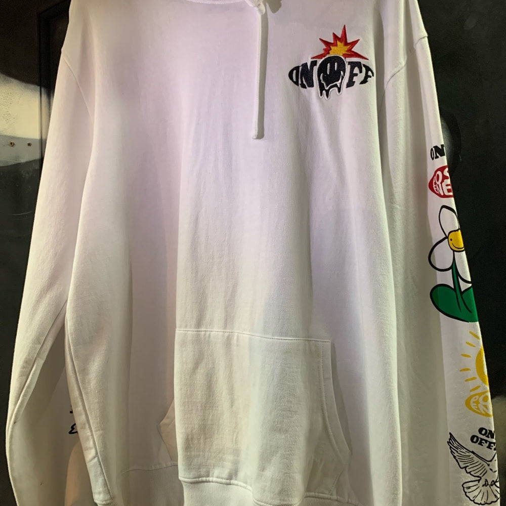 2 piece White Hoodie with Graphic Print Sz xl