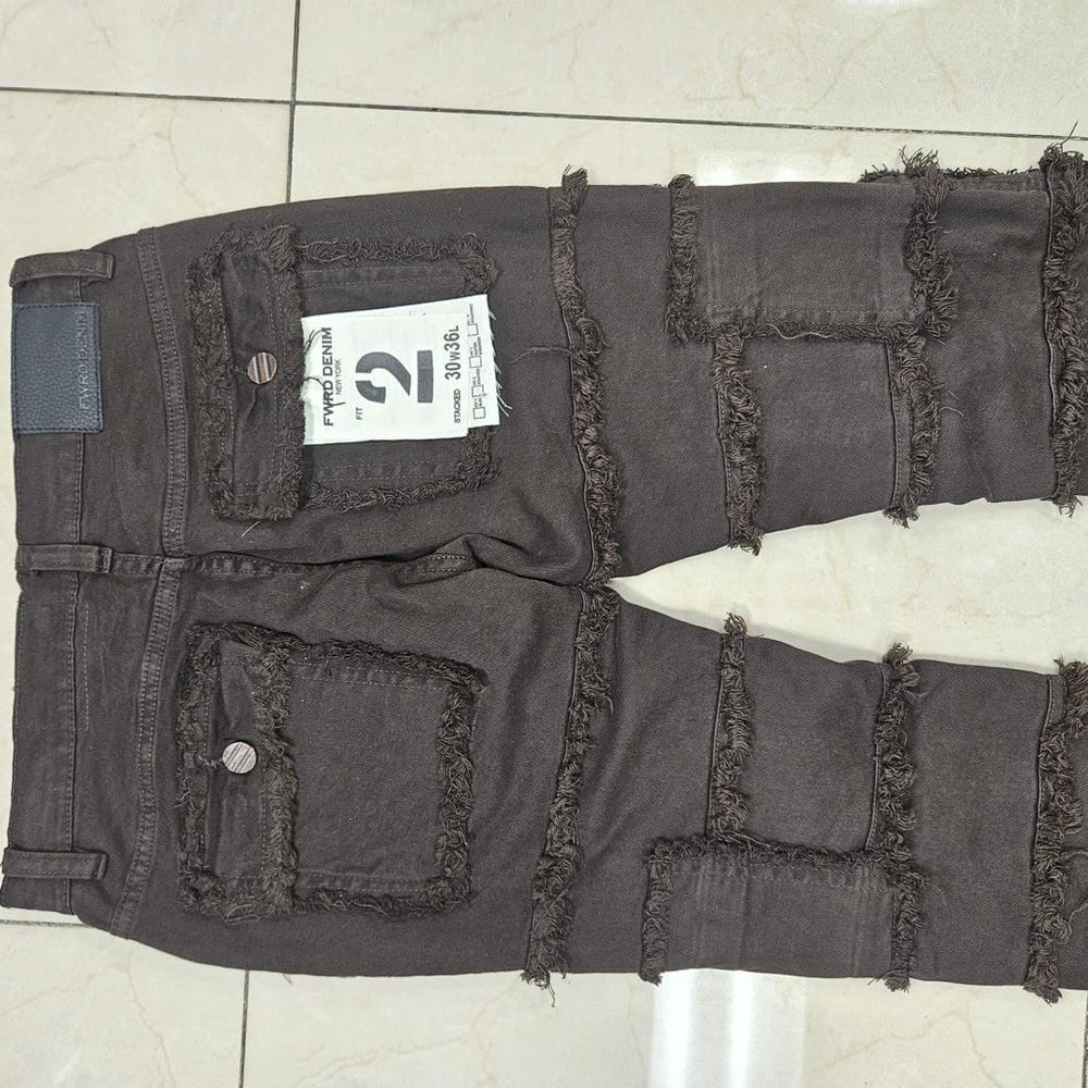 Sz 30/36 Brown stack Distressed Jeans