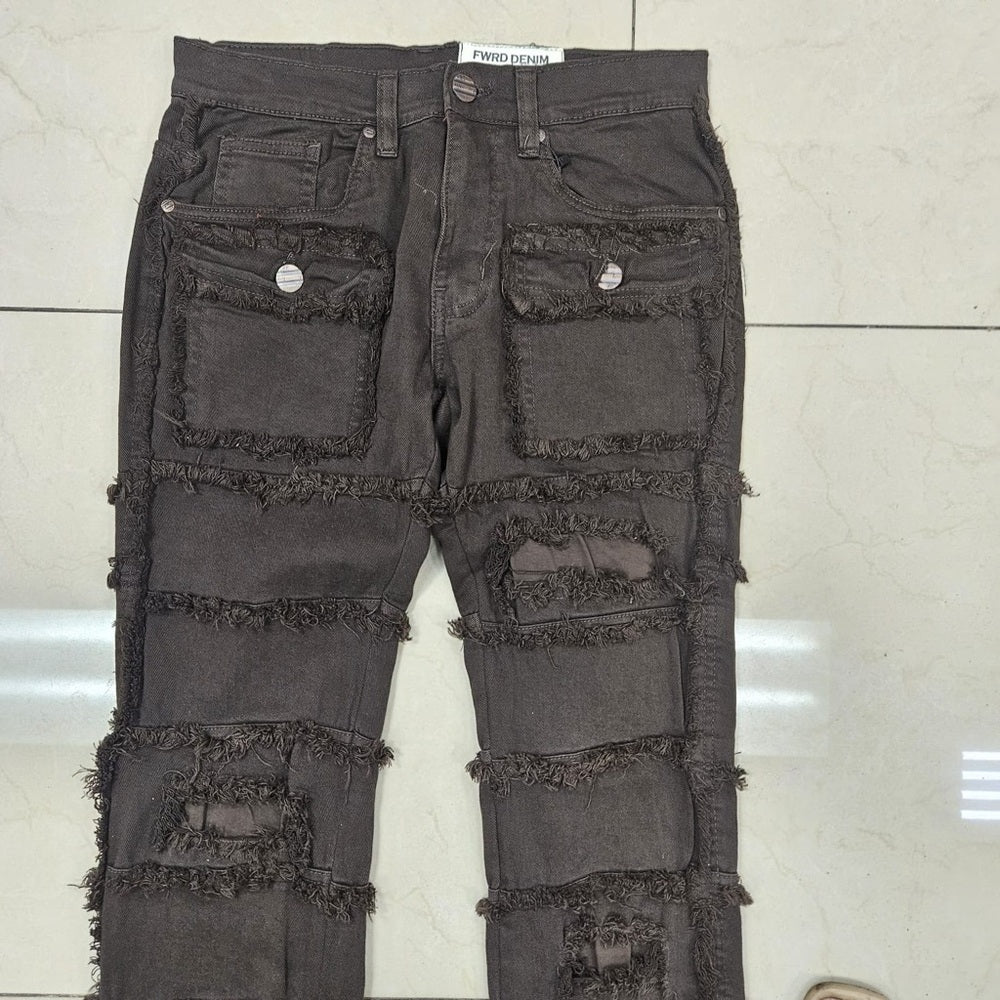 Sz 30/36 Brown stack Distressed Jeans