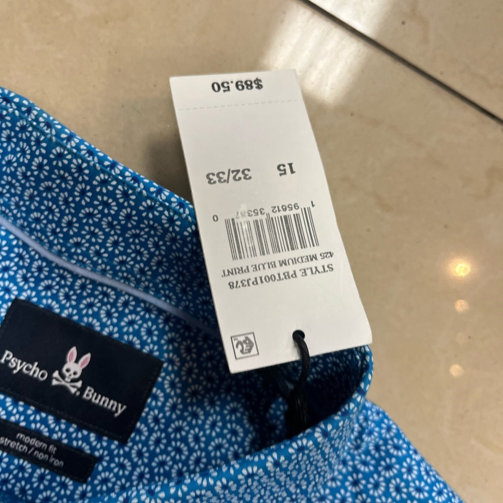 Men's Blue Patterned Shirt physco bunny sz 32/33