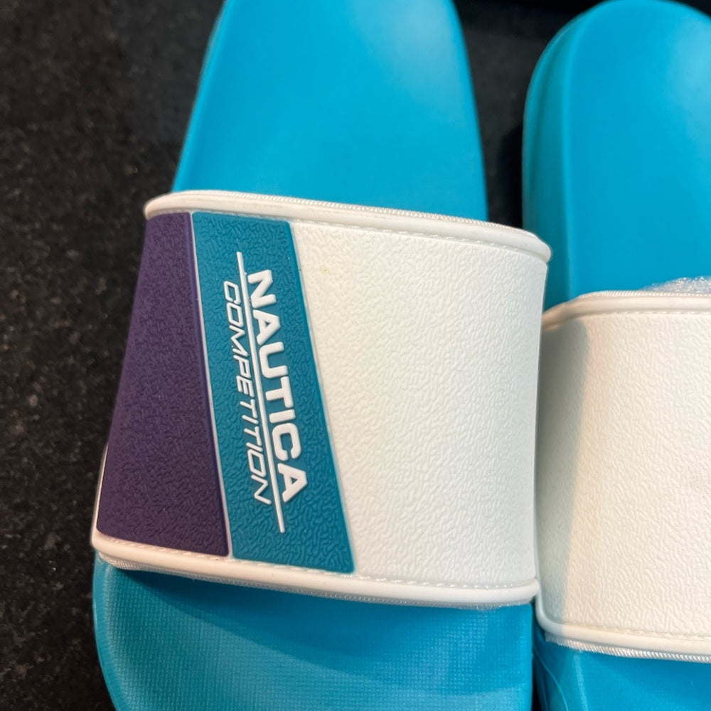 Nautica Competition Blue and White Slides sz various