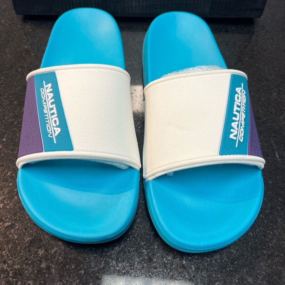 Nautica Competition Blue and White Slides sz various